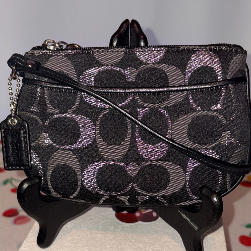 Coach Black and Silver Signature Wristlet with Hangtag EXCELLENT CONDITION!